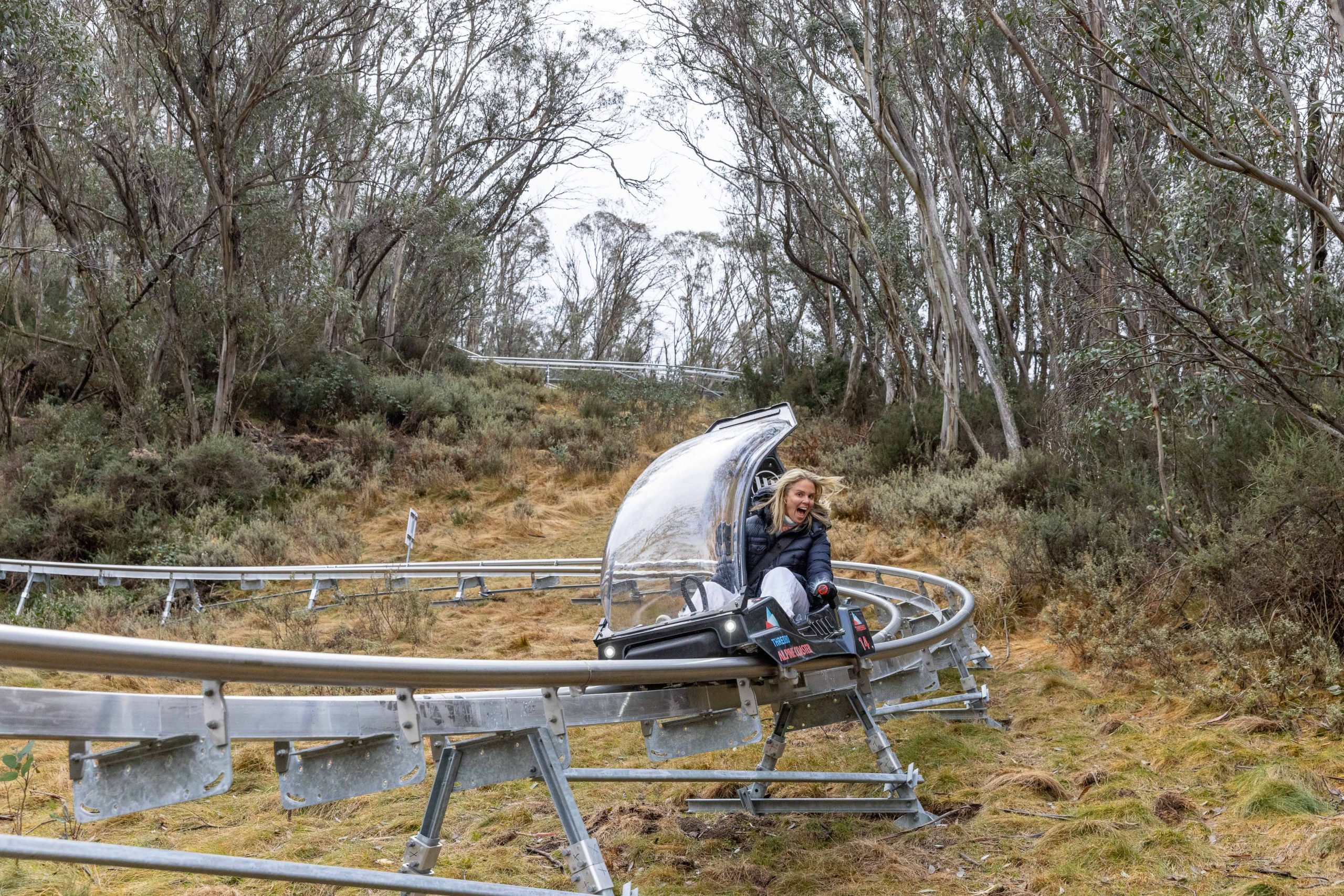 A person riding the Thredbo Alpine Coaster